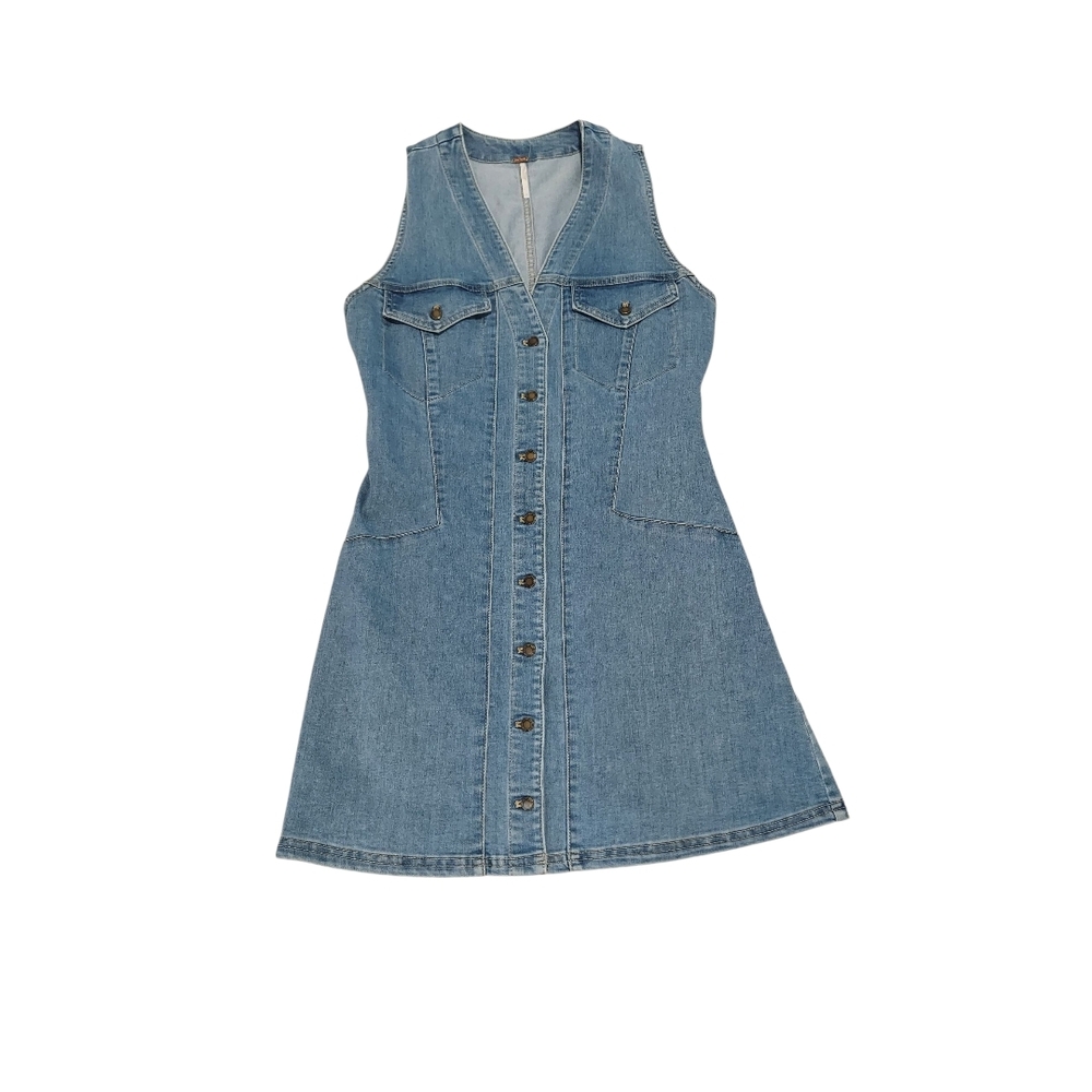 Free People Wandering Star Denim Mini Dress Size 4 - Picture 3 of 6